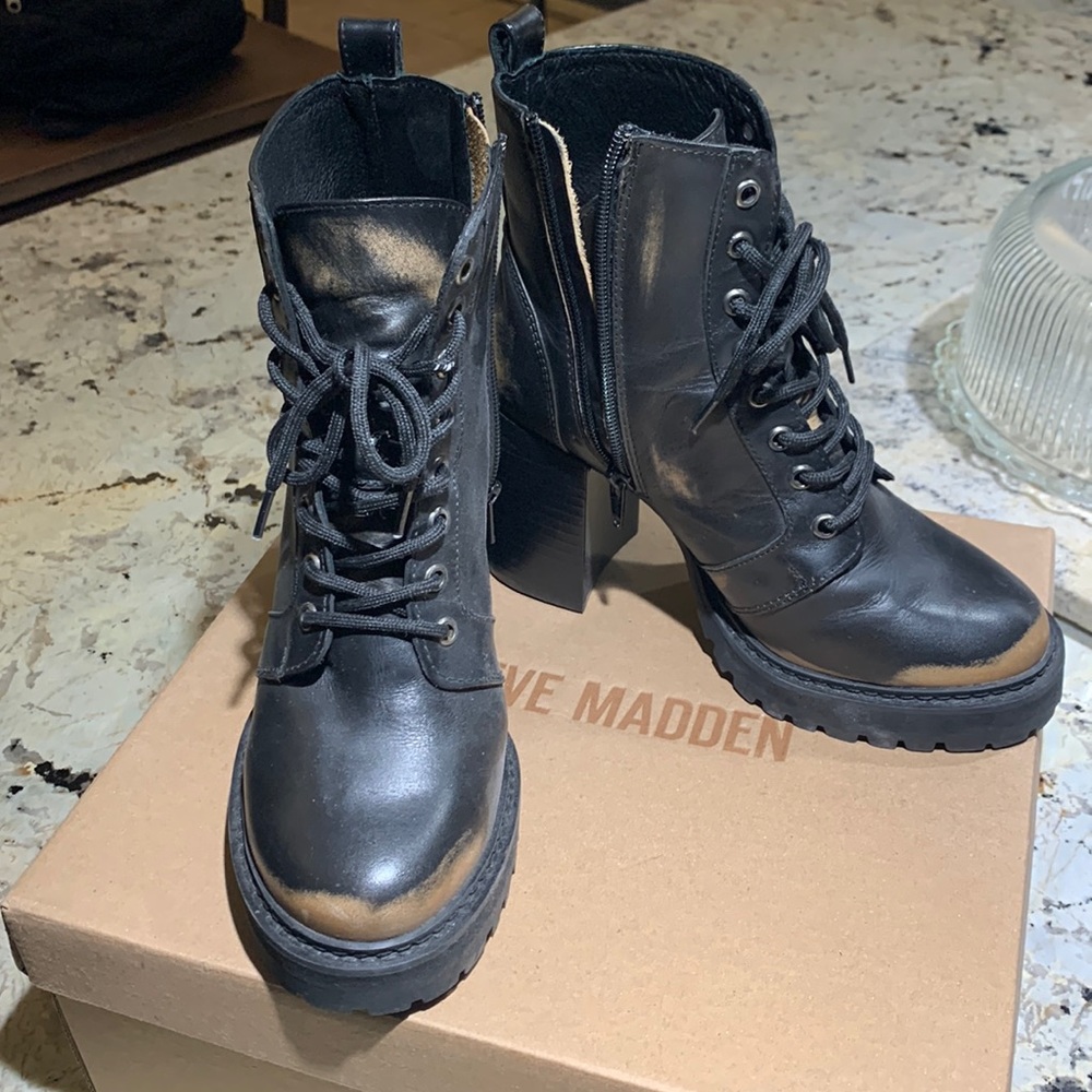 Steve Madden Rivet Black Distressed Combat Boots